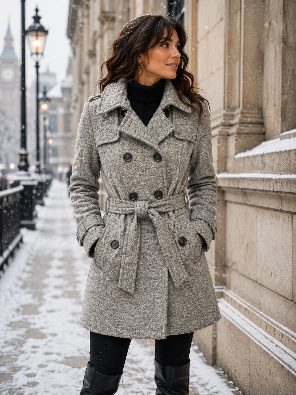 Calvin Klein Wool Blend Belted Coat Gray Double Breasted Military Preppy Sz 6